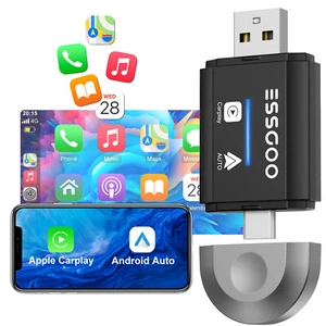 2in 1 Wired to Wireless CarPlay Android Auto Adapter for OEM Car Stereo With USB - Picture 1 of 13
