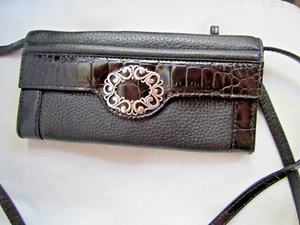 Brighton schwarze Leder Umhängetasche Clutch Tasche Geldbörse an Schnur - Bild 1 von 7