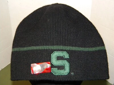 MICHIGAN STATE ST SPARTANS BLACK NCAA VINTAGE KNIT RETRO BEANIE CAP HAT NWOT - Image 1 of 2