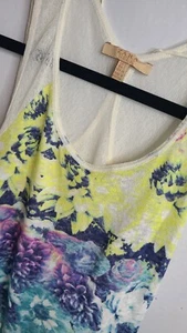 Zara Trafaluc Womens Watercolor Floral Tank Sheer Cream Linen Feel Cross Over SM - Picture 1 of 8