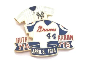 Braves Pin Hank Aaron Pin Rare 715 Anniversary Babe Ruth 714 Jerseys Dated Pin - Picture 1 of 3