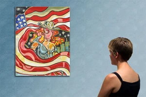 39" - AMERICAN GIRL ------ Original kubistisches Öl auf Leinwand Gemälde von IOV !! - Bild 1 von 4