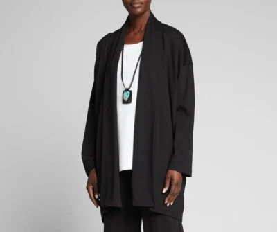 NWT Eskandar BLACK Mid Weight Pima Cotton Shawl Collar 34" Long Jacket O/S   - Image 1 of 4