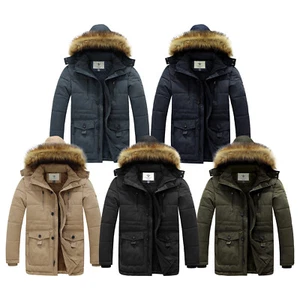 WenVen Men's Warm Winter Coat Jackets Thick Parka Jacket Overcoat With Fur Hood - Picture 1 of 54