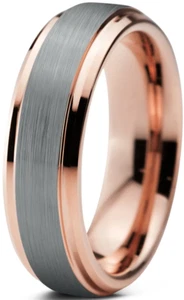 Tungsten Wedding Band Ring 6Mm for Men Women Comfort Fit 18K Rose Gold Plated Pl - Picture 1 of 5