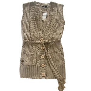 Palomares Sz XL Wool Blend Beige Cardigan Chunky Cable Knit Sweater Neutral - Picture 1 of 11