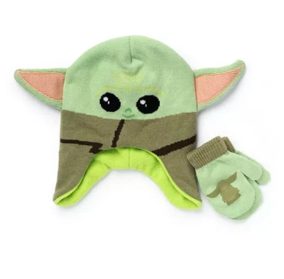 NUEVO CON ETIQUETAS 2t 4t 4 3t sombrero 3d orejas mitones conjunto de guantes Star Wars The Mandalorian bebé yoda Foto 1 de 4