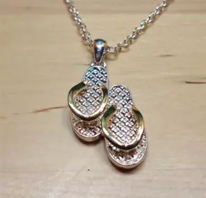 STRANDMODE SILBERTON RHODIUM DOPPELFLIP FLOPS ANHÄNGER HALSKETTE & OHRRINGE - Bild 1 von 6