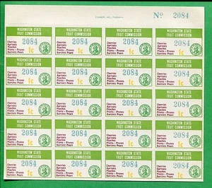 Washington State Fruit Commission 1c Tax Stamp #FR8 Mint Full Sheet No. 2084 - Picture 1 of 2