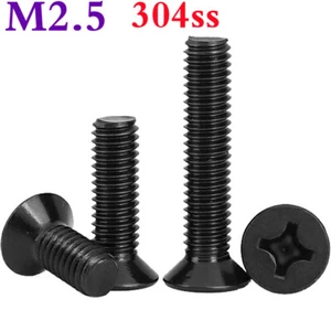 Bulloni viti macchina testa piatta Phillips acciaio inox M2,5 zinco nero DIN 965 - Foto 1 di 13