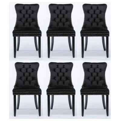 Juego de sillas de comedor de terciopelo de cocina tapizadas con respaldo alto para comedor con pata de madera Foto 1 de 4