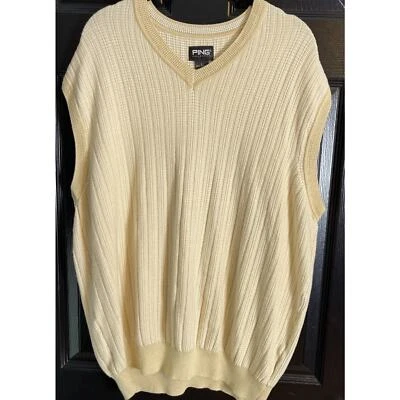 PING Mens V-Neck Sleeveless Cream Pullover Sweater Vest Sz Large Golf Athleisure - Image 1 of 4