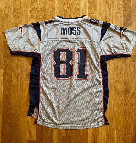Randy Moss New England Patriots Alternate Silver Gray Jersey - Youth XL Reebok Cover