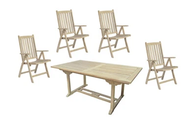 5-teilige Sitzgruppe Garten Tischgruppe Gruppe Hochlehner Ausziehtisch Teak Holz - Bild 1 von 4