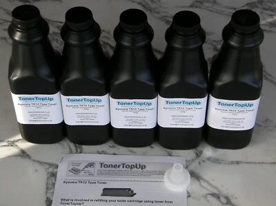 Cinco garrafas de refil de toner para Kyocera TK12 FS-1600 1550 3400 3600 6500 FS-360 - Imagem 1 de 2