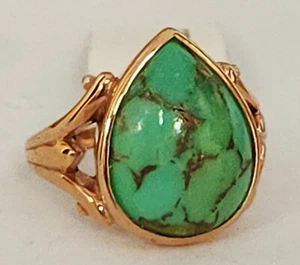 New with Tags Pear Shape Copper Bearing Bright Green Turquoise Ring 6.5 - Picture 1 of 6
