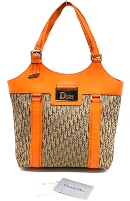 Auth Christian Dior CD Canvas Leather Beige Orange Tote Bag NS110336 - Image 1 of 4