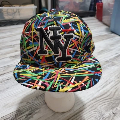 NY New York City Hunter Colorido Shreds Sombrero Gorra Negro Bordado Ajustado Grande Foto 1 de 4