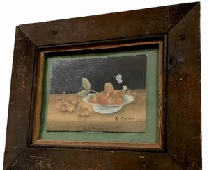 Vintage signiertes ERDBEEREN KIRSCHEN & SCHMETTERLING Stillleben PRIM gerahmtes Gemälde - Bild 1 von 12