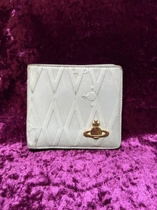 Rare Vivienne Westwood Tiny Orb Leather Bifold Wallet Off White Gold 2000s Italy - Bild 1 von 13