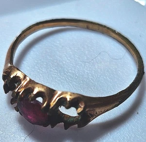 Antiker viktorianischer Granat Ring 9K Gold Trilogie Erbstück selten alt europäischer Schliff - Bild 1 von 23