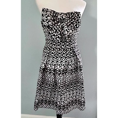 Eva Franco Anthropologie Metallic Geometric Bow Strapless A-Line Cocktail Dress - Image 1 of 4