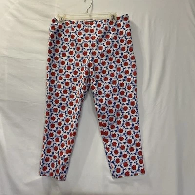 Lands End Pants Blue Red White Floral Mid Rise Slim Leg Womens Size 10P - Image 1 of 4