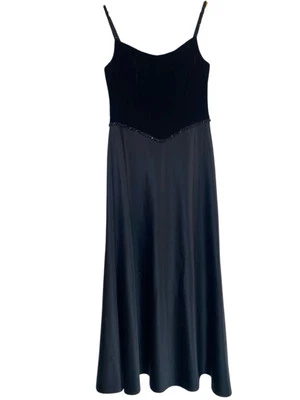 A.B.S. by Allen Schwartz Black Velvet & Satin Beaded Gown  Size 10 Old Money VTG - Image 1 of 4