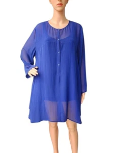 Eileen Fisher 2 Pcs Set Royal Blue Organic Cotton Tank Top & Silk Tunic Size L - Picture 1 of 21