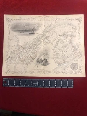 MAPA DE CANADÁ ORIENTAL Y NUEVO BRUNSWICK c1850 RAPKIN & ROGERS Coloreado a Mano Antiguo Foto 1 de 4