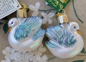 OWC Old World Weihnachten Glas kleiner Schwan #16009 eleganter weißer Vogel 2er Set! - Bild 1 von 5