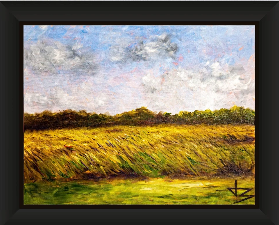 Plein Air Field 11x14 Framed Original Oil Painting on Board by Artist Blanksy - Image 1 of 1