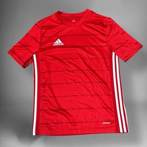 Adidas Red Performance Jersey with Signature Stripes Logo Boys 14/16 - Picture 1 of 9