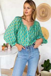 NUEVA Blusa Frances Colección India Emerson Fry - Algodón Orgánico Verde Frida S - Imagen 1 de 24