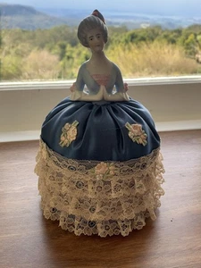 Antique Victorian 1/2 Doll Pin Cushion Porcelain Lady In Crinoline Hoop Skirt - Picture 1 of 8