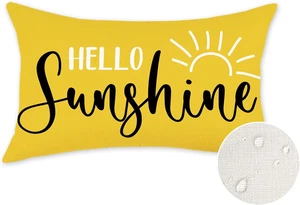 Hello Sunshine Throw Pillow Cover 12X20 Inch Yellow Outdoor Waterproof Spring Su - Picture 1 of 6