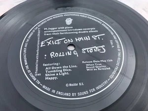 ROLLING STONES UNPLAYED FLEXI-DISC PROMO FOR " EXILE ON MAIN STREET" " EX+ COND. - Picture 1 of 6