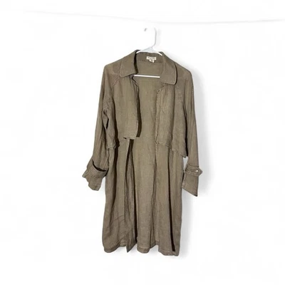 Artisan NY 100% Linen Duster Cardigan Trench Beige Open Maxi Lightweight Small - Image 1 of 4