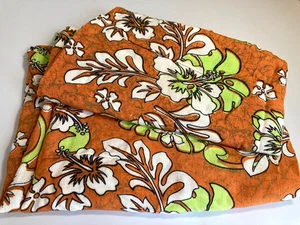 Pareo Beach Cover Up Orange Tropical Hibiscus Flowers Shawl Scarf Sarong 60x44 - Picture 1 of 3
