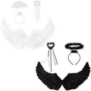 Angel Wings Costume Adult Feather Wings Fallen Angel Halloween Fancy Dress - Picture 1 of 13