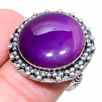 Anillo de joyería de plata de ley 925 con piedras preciosas de ágata de encaje púrpura talla 8 t918 Foto 1 de 4