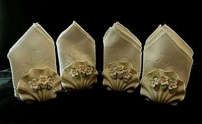 PORCELAIN NAPKIN HOLDERS w/ WHITE LACE COTTON BLEND NAPKINS - FOUR (4) PIECE SET - Image 1 of 4