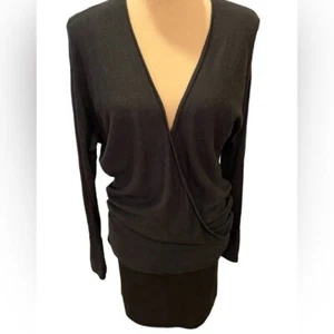 David Meister Women's Dress Size Medium Silk Cashmere Blend Faux Wrap Top Black - Picture 1 of 12