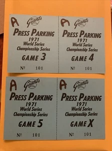 1971 World Series Press Parking Pass - Games 3,4 & 5 San Francisco Giants - NM- - Picture 1 of 1