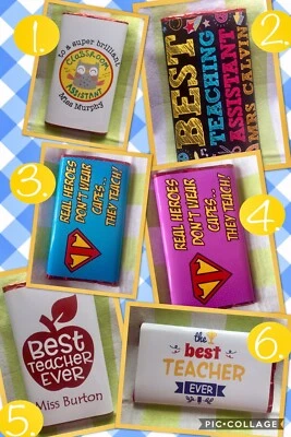 CAKE TOPPERS GALORE PERSONALISED Best Teacher / Classroom Teaching Assistant CHOCOLATE BAR WRAPPER