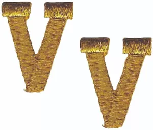 Gold Block Letter V Patch Embroidered Cut Out Iron on Sew on (1" in) Lot of 2 - Picture 1 of 2