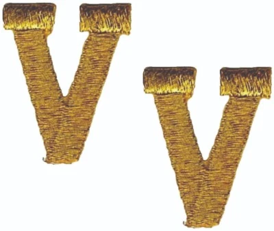Gold Block Letter V Patch Embroidered Cut Out Iron on Sew on (1" in) Lot of 2 - Image 1 of 2