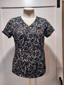 Koi by Kathy Peterson Scrub Top Gingerbread Black Size S, sparkle metallic - Picture 1 of 15