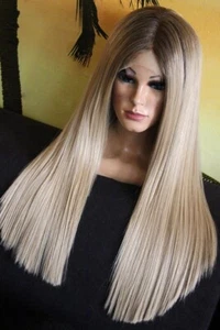 Perücke Lace wig Ombre braun blond glatt helllbond lang glatt neu wie Echthaar - Bild 1 von 10