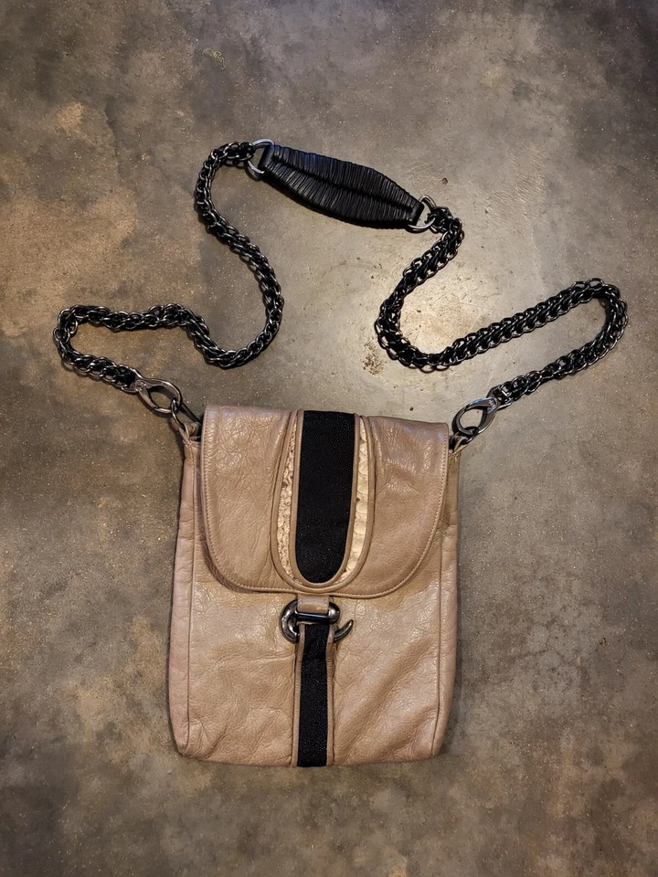 Bolso Bandolera De Colección Khirma Eliazov Mujer Piel de Serpiente Cuero Raya Correa de Cadena Foto 1 de 4